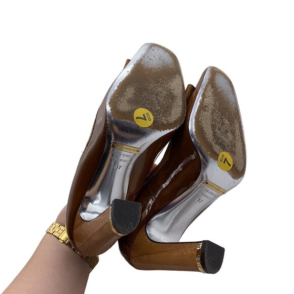 Dolce & Gabbana Brown Patent Leather Bow High Heel Pumps Size 37/6.5 - Picture 6 of 6